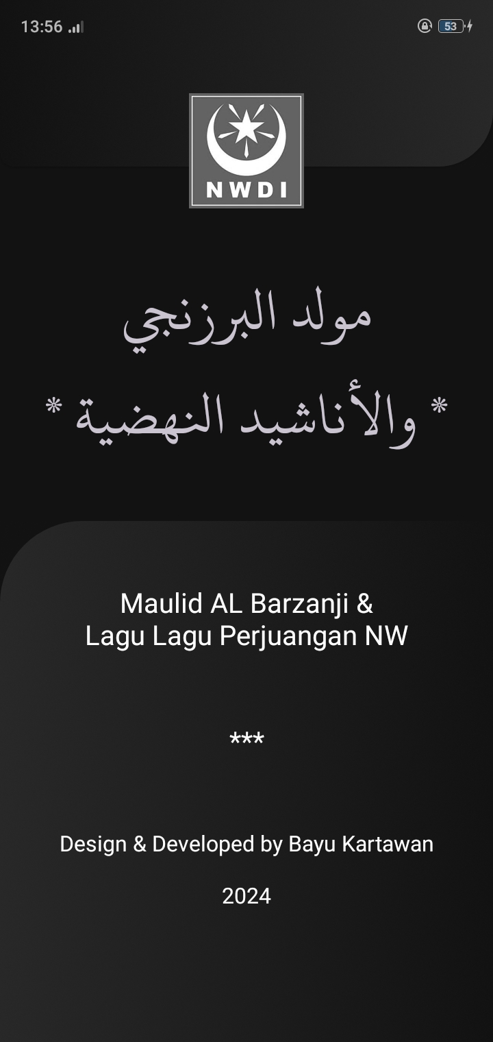 halaman awal atau flash screen al barzanji nw mode malam